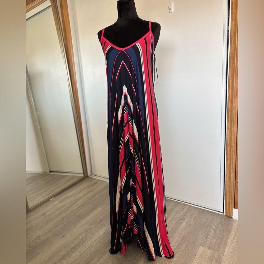 Summer Maxi Dress Women’s Sz 8 French Connection Stripe Beads Beach Vacation NWT